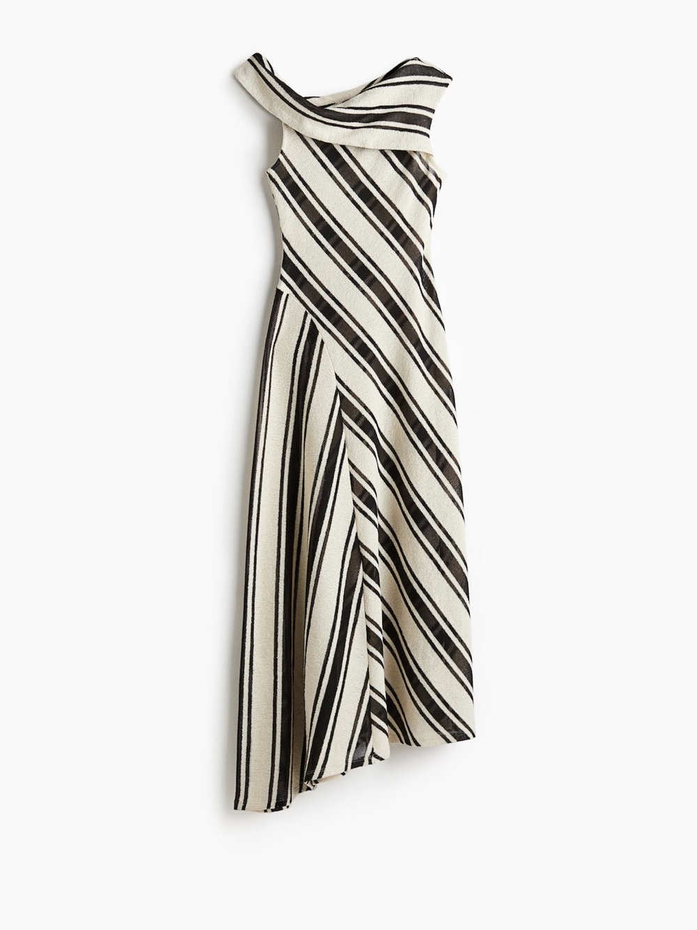 H and M cream and black knit one shoulder maxi dress